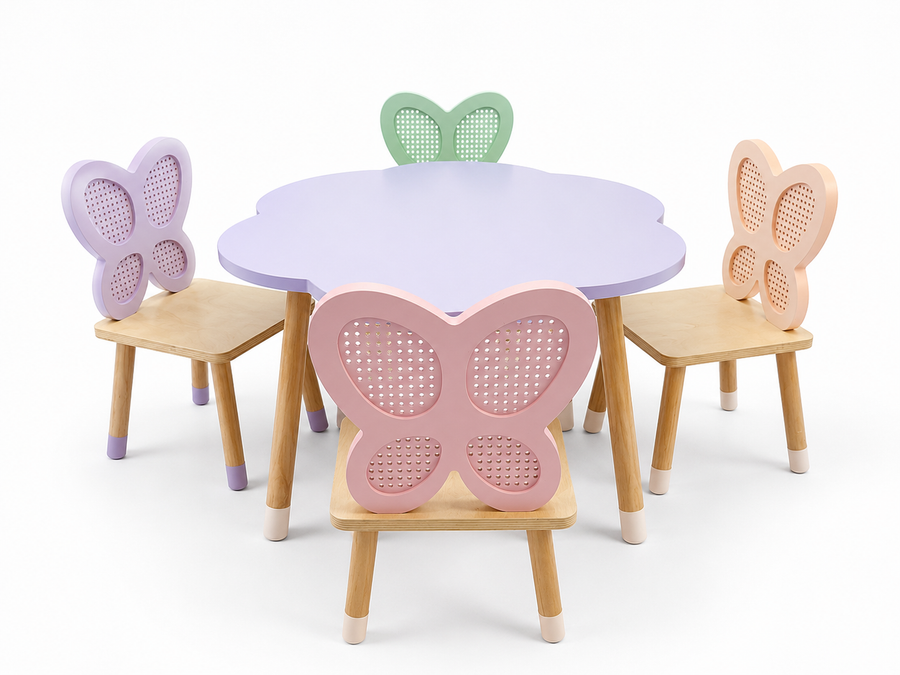 Butterfly Kids Table & 4 Chairs Set Wooden Toddler Activity Table