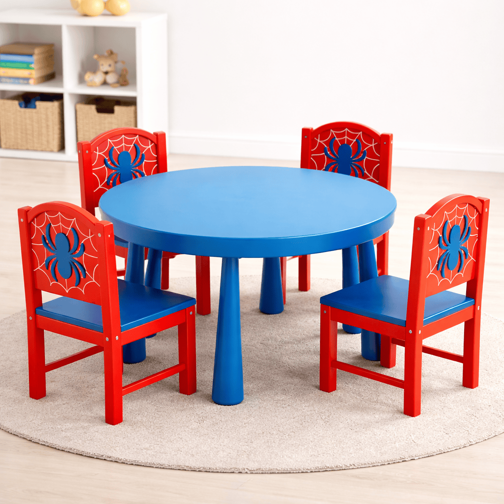 Spider Play Table & 4 Chairs Set - Wooden Toddler Activity Table