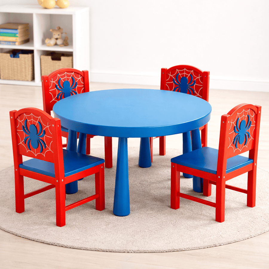 Spider Play Table & 4 Chairs Set - Wooden Toddler Activity Table